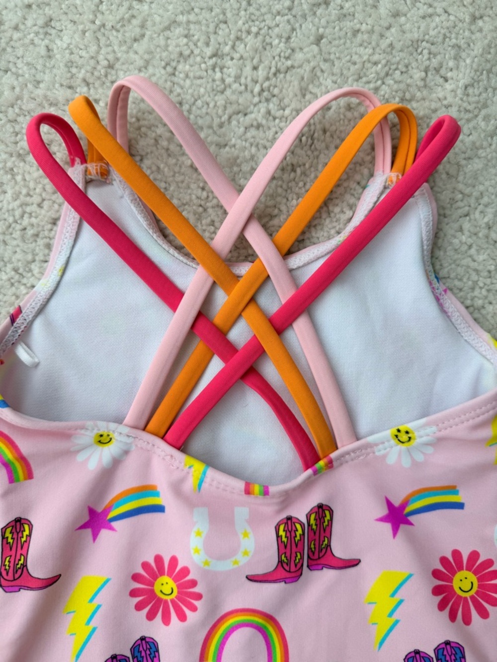 Ruffle Butts Pink Rainbow & Cowboy Boot One-Piece Swimsuit - Picture 6 of 8